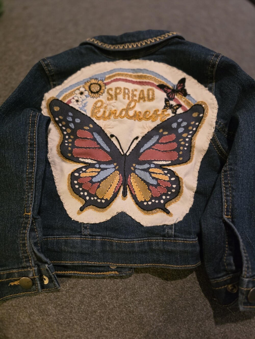 Custom Work Available Denim Jacket with Butterfly Patch - "Spread Kindness"